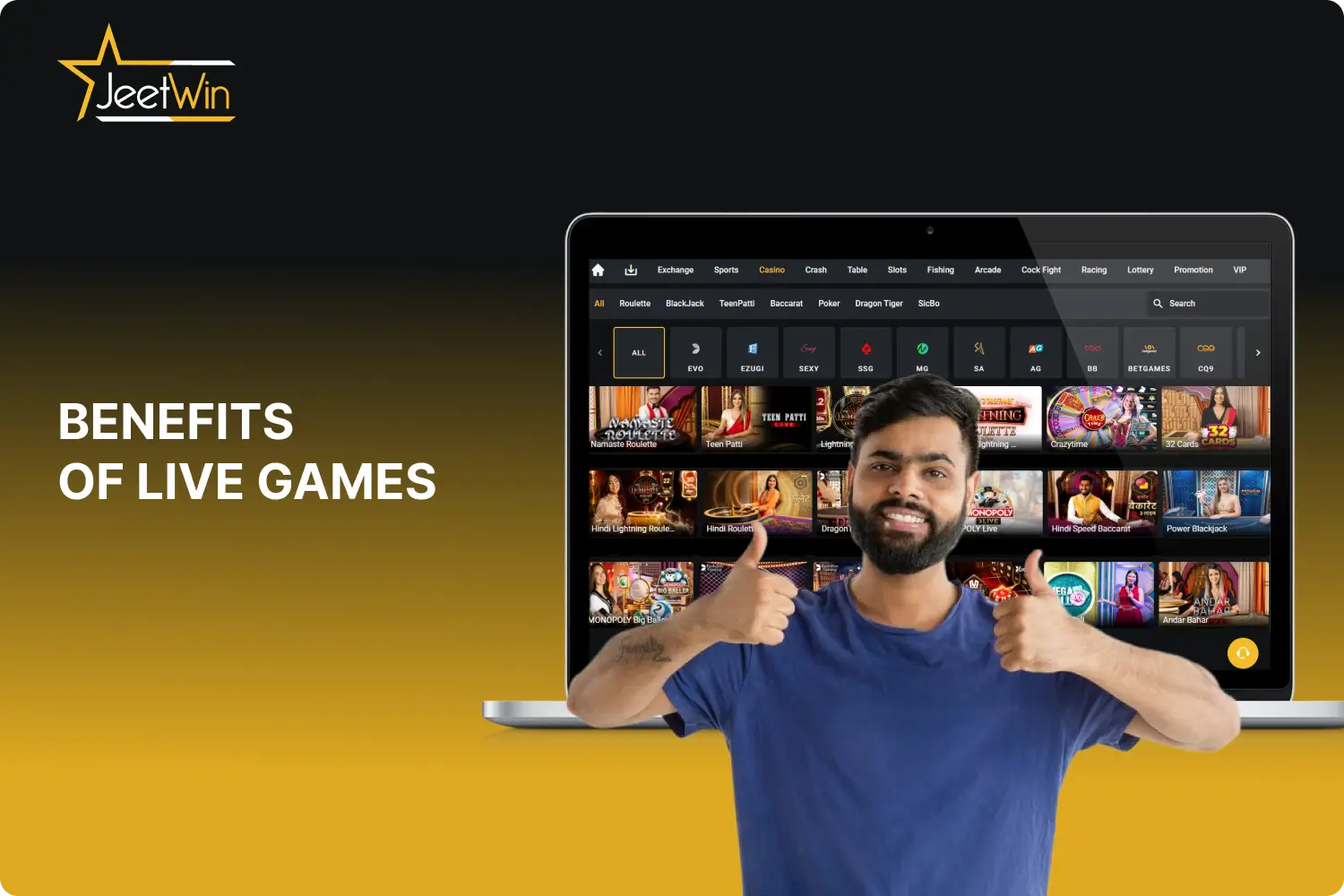Live games at Jeetwin casino has various benefits that have been appreciated by thousands of Indian players