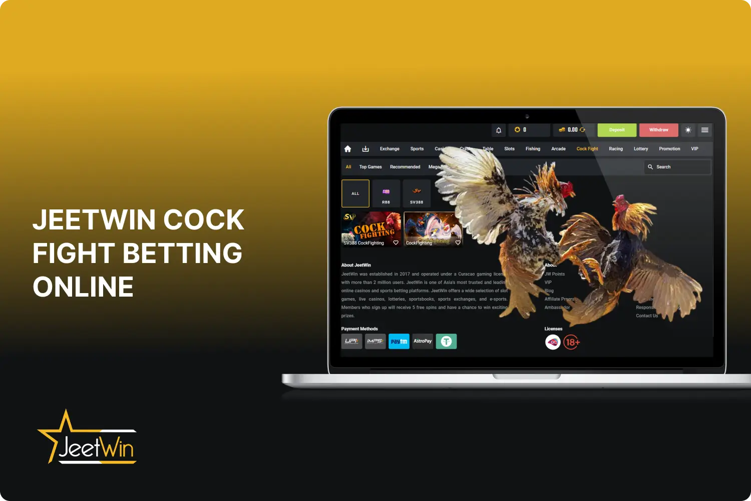 Jeetwin offers betting online on cock fights pre-match and live for betters in India