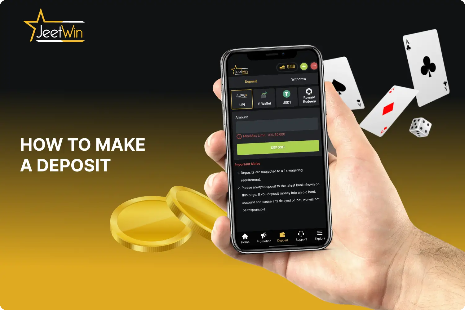 To make a deposit on Jeetwin you need to follow a few simple steps